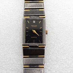 Gruen precision TANK West Germany German Two Tone Gold Distressed Gunmetal watch